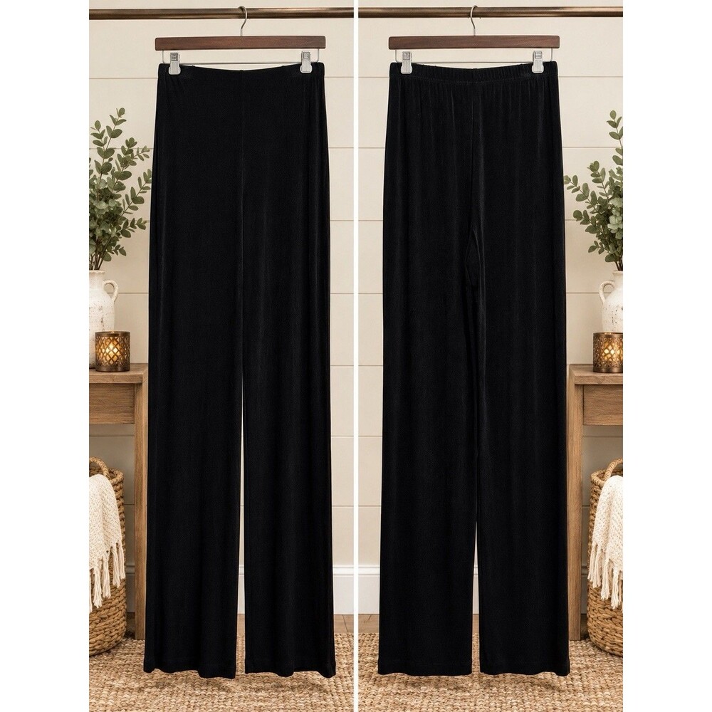 Chicos Travelers Sz 1R US Sz 8/10 Slinky Knit Wide Leg Black Pull-on